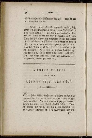 Fünfte Epistel von den Pflichten gegen uns selbst.