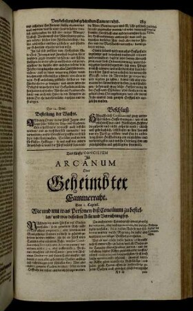 Das Fünffte Concilium Ist Arcanum Oder Geheimbter Cammerraht.
