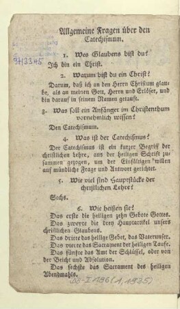 Allgemeine Fragen über den Catechismum
