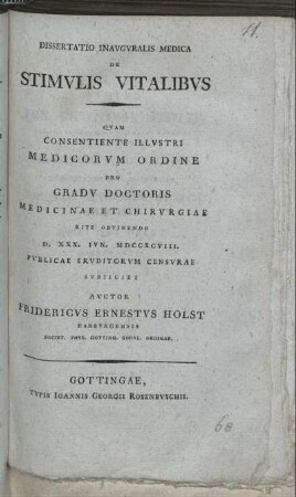 Dissertatio Inauguralis Medica De Stimulis Vitalibus