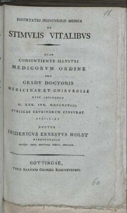 Dissertatio Inauguralis Medica De Stimulis Vitalibus