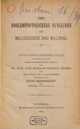 Über kohlenstoffreichere Oxysäuren aus Milchzucker und Maltose