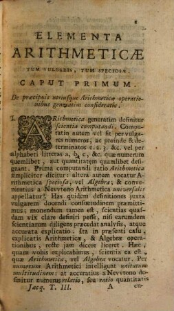 Institutiones philosophicae ad studia theologica potissimum accomodatae, 3. Quo Elementa Arithmeticae, Algebrae, & Geometriae continentur
