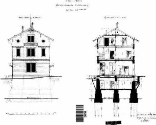Fichtenberg: Empfangsgebäude Querschnitt,Giebelansicht