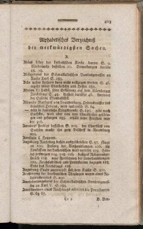 Alphabetisches Verzeichniß der merkwürdigsten Sachen.