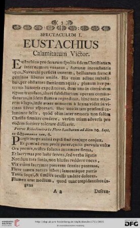 Spectaculum I: Eustachius Calamitatum Victor