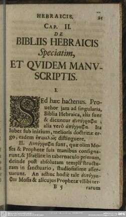 Cap. II. De Bibliis Hebraicis Speciatim, Et Quidem Manuscriptis