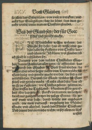 Was der Glaub sey/ der für Gott fromm und gerecht macht.