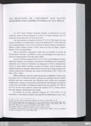 Les Réactions De L'Occident Aux Succès Remportés Par L'Empire Ottoman Au XVIe Siècle