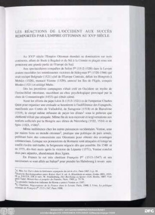 Les Réactions De L'Occident Aux Succès Remportés Par L'Empire Ottoman Au XVIe Siècle