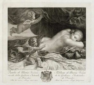 Venus mit zwei Amoretten; Tafel 6 der Folge: Recueil d'estampes d'apres les plus celebres Tableaux de la Galerie Royale de Dresde, III. Volume