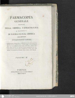 2: Farmacopea generale sulle Basi della Chimica farmacologica o Elementi di Farmacologia chimica