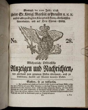 No. 28. Montags, den 10ten Julii, 1758.