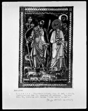 Perikopenbuch aus dem Benediktinerinnenkloster Sankt Erentrud auf dem Nonnberg — Christus mit Petrus "Weide meine Lämmer", Folio 51recto