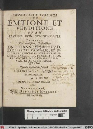 Dissertatio Iuridica De Emptione Et Venditione