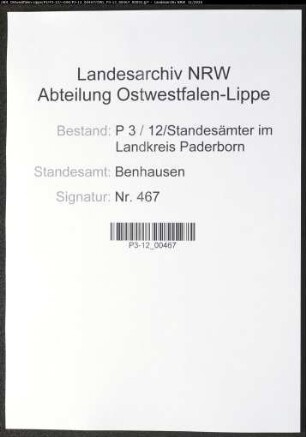 Sterberegister Standesamt Benhausen