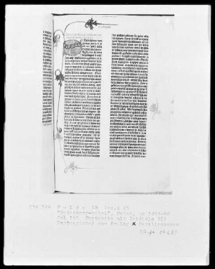 Eines der zwölf erhaltenen Pergamentexemplare der 42-zeiligen Bibel Gutenbergs — Band 1 der Gutenberg-Bibel — Initiale S(i Septuaginta), Folio 193recto