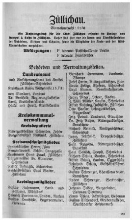 Züllichau. Behörden und Verwaltungsstellen.