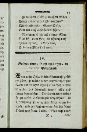 IV. Solches thut, so oft ihrs thut, zu meinem Gedächtniß.