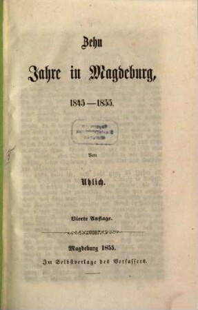 Zehn Jahre in Magdeburg, 1845-1855