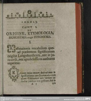 Caput I. De Origine, Etymologia, Homonymia Atque Synonymia