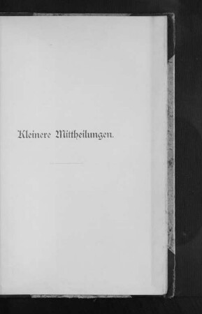 Kleinere Mittheilungen