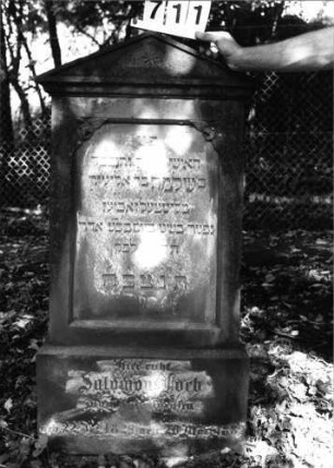 Grabstein 711 (Index: 99802128) Material: Sandstein Zustand: besonders Sockel verwittert Maße HxBxT: 129x55x21 cm Beschreibung: Sockel, Stele mit verdachtem Giebel, Inschriftentafel mit abgeschrägten Ecken Symbolik: Stern, Rosen: Grabstein 711