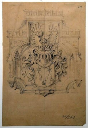 Entwurf für ein Wappenschild im Architekturrahmen