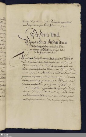3. Titul. Von der Stadt Dresden ihrem Ursprunge, Herkommen und Alter