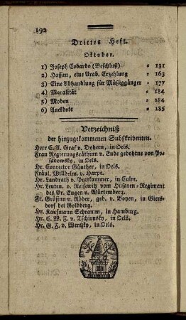 Verzeichniß der hinzugekommenen Subskribenten