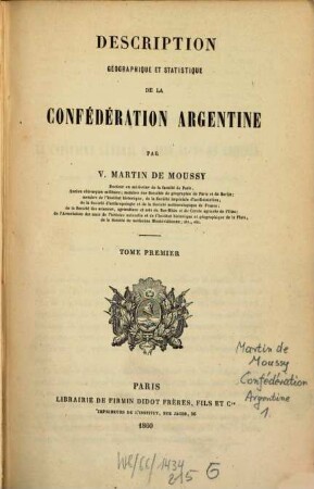 Description géographique et statistique de la confédération Argentine, 1