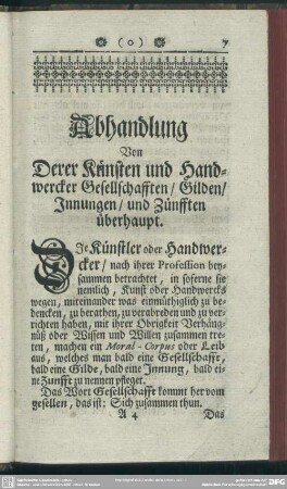Abhandlung Von Derer Künsten und Handwercker Gesellschaften, Gilden, Innungen, und Zünfften überhaupt