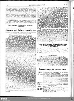 Steuertermine für Januar 1927