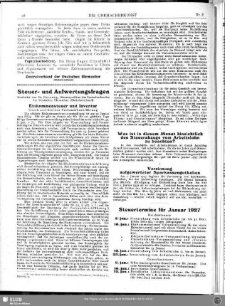 Steuertermine für Januar 1927