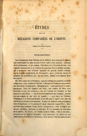 Études sur les religions comparées de l'Orient