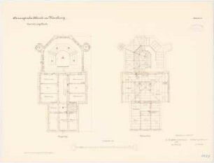 Chirurgische Klinik der Philipps-Universität Marburg: Operationsgebäude: Grundriss Obergeschoss, Dachgeschoss 1:100