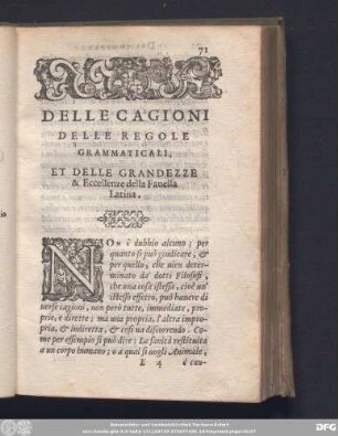Della Cagioni Delle Regole Grammaticali, Et Delle Grandezze & Eccellenze della Favella Latina.