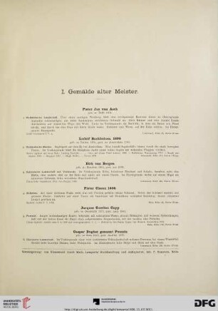 I. Gemälde alter Meister (Nr. 1-35)