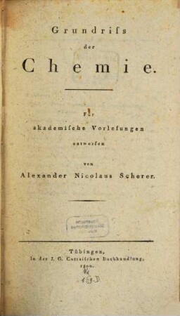 Grundriss der Chemie : Für akademische Vorlesungen entworfen