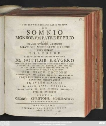 Dissertatio Inavgvralis Medica De Somnio Morborvm Patre Et Filio