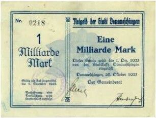 Geldschein / Notgeld, 1 Milliarde Mark, 26.10.1923