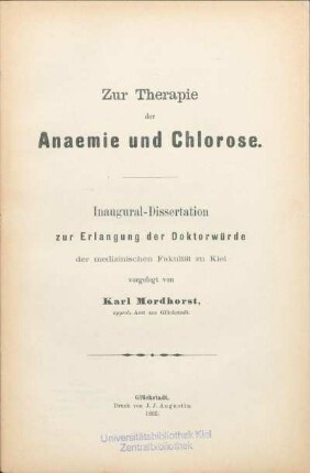 Zur Therapie der Anaemie und Chlorose