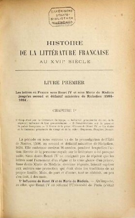 Histoire de la litterature Française au 17. siècle