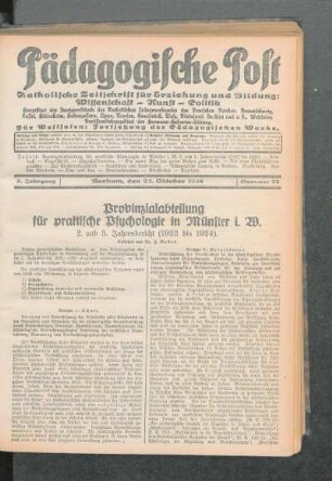 Provinzialabteilung für praktische Psychologie in Münster i. W. : 2. und 3. Jahresbericht (1922 bis 1924)