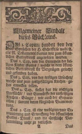 Allgemeiner Einhalt dieses Büchleins.