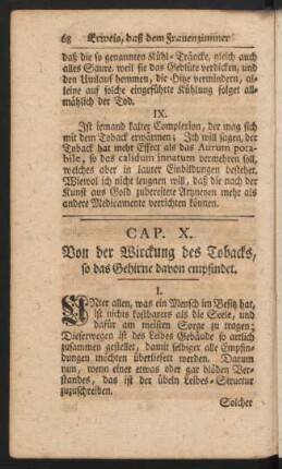 Cap. X. Von der Wirckung des Tobacks, so das Gehirne davon empfindet.