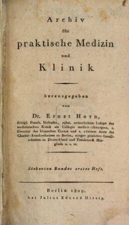 Archiv für praktische Medizin und Klinik. [16]. 1809
