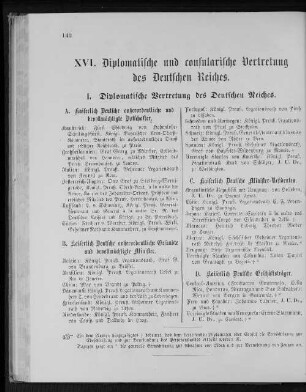 XVI. Diplomatische und consularische Vertretung des Deutschen Reiches.