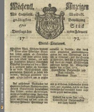 6tes Stueck, Dienstags den 11ten Februarii 1772
