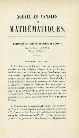 Remarques au sujet du théorème de Carnot.